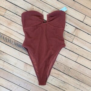 Strapless Textured One-Piece Swimsuit - Rust
